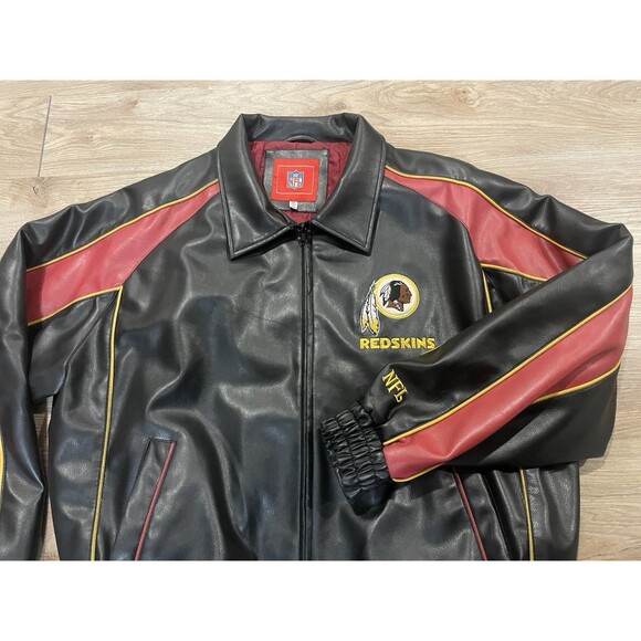 NFL Washington Redskins Men's Leather Full Zip Bomber Jacket 2XL XXL - Picture 1 of 12
